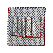Red Scalloped Provencal Shrub Block Print Napkins (Set of 6)