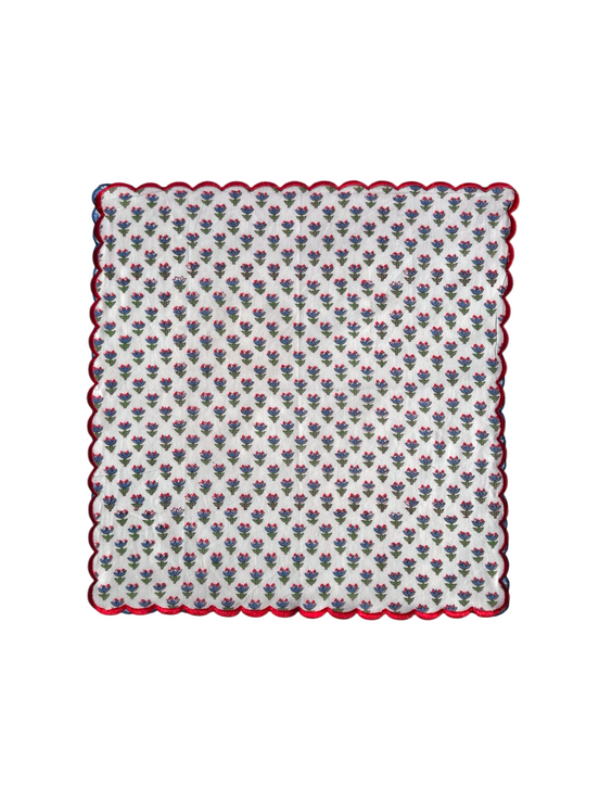 Red Scalloped Provencal Shrub Block Print Napkins (Set of 6)
