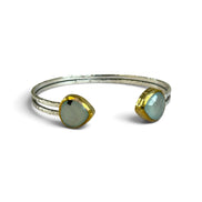 Aqua Chalcedony Silver Adjustable Bangle