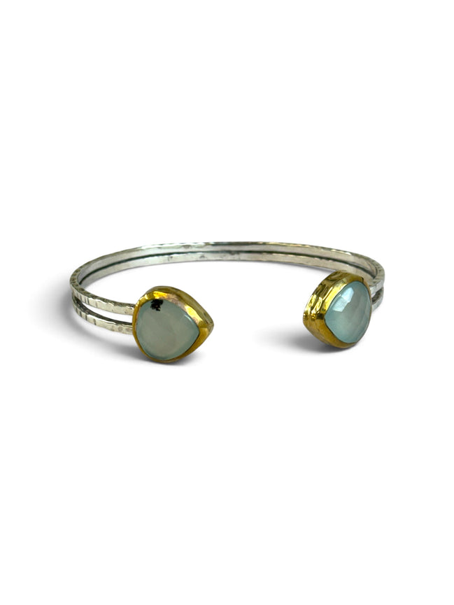 Aqua Chalcedony Silver Adjustable Bangle