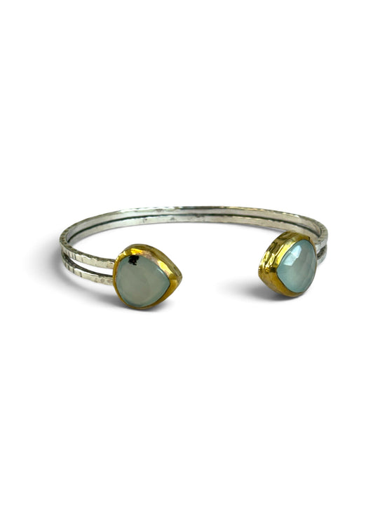 Aqua Chalcedony Silver Adjustable Bangle