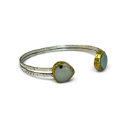 Aqua Chalcedony Silver Adjustable Bangle