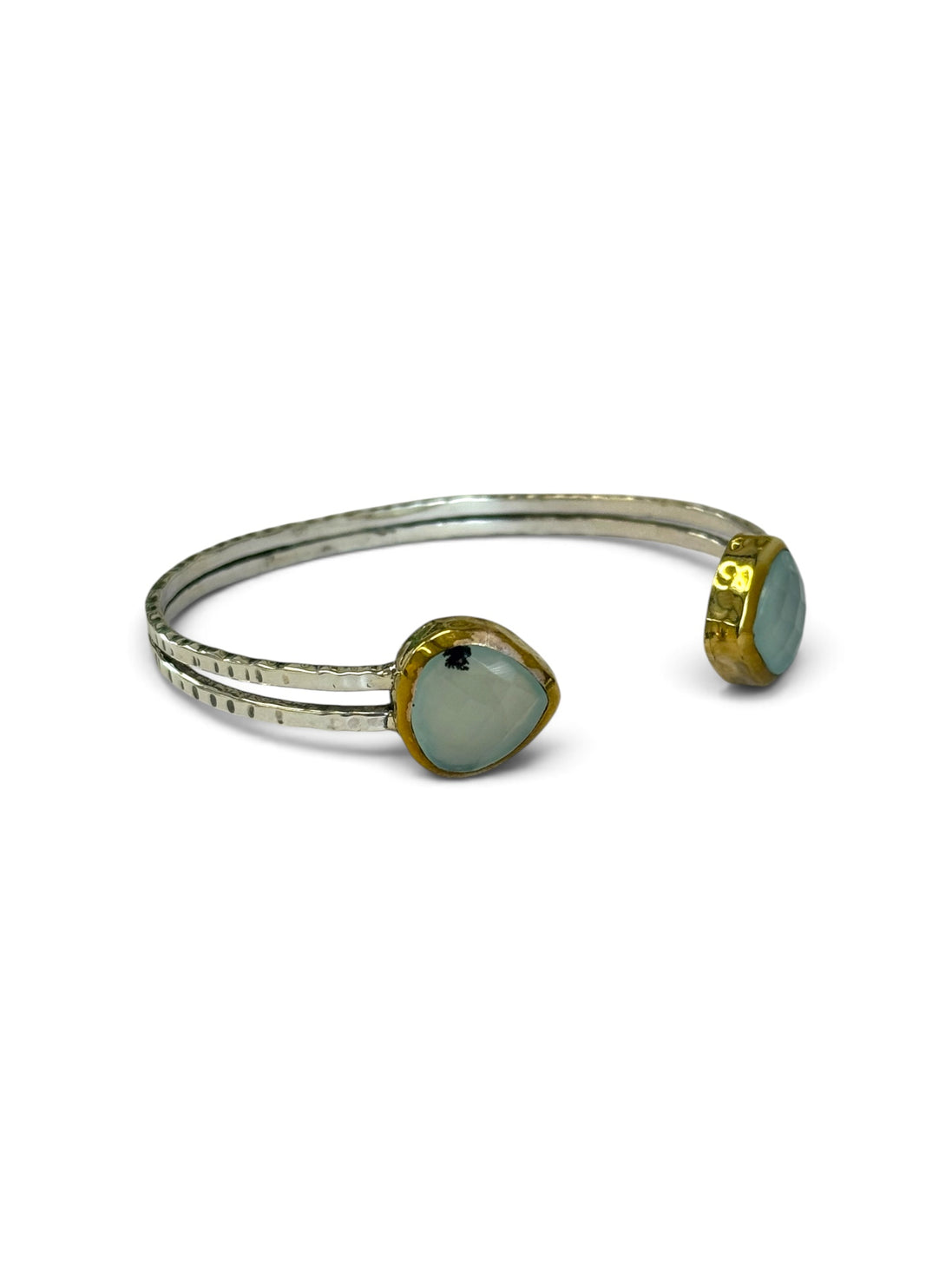 Aqua Chalcedony Silver Adjustable Bangle