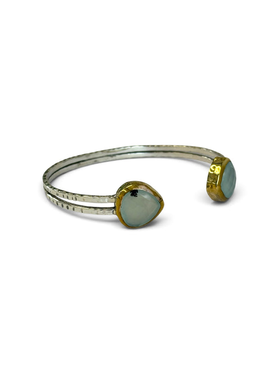 Aqua Chalcedony Silver Adjustable Bangle