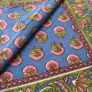 'Blue & Pink Flower' Hand Block Printed Sarong