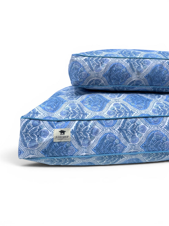 'Blue Shrub' Hand Block Printed Washable Dog Bed