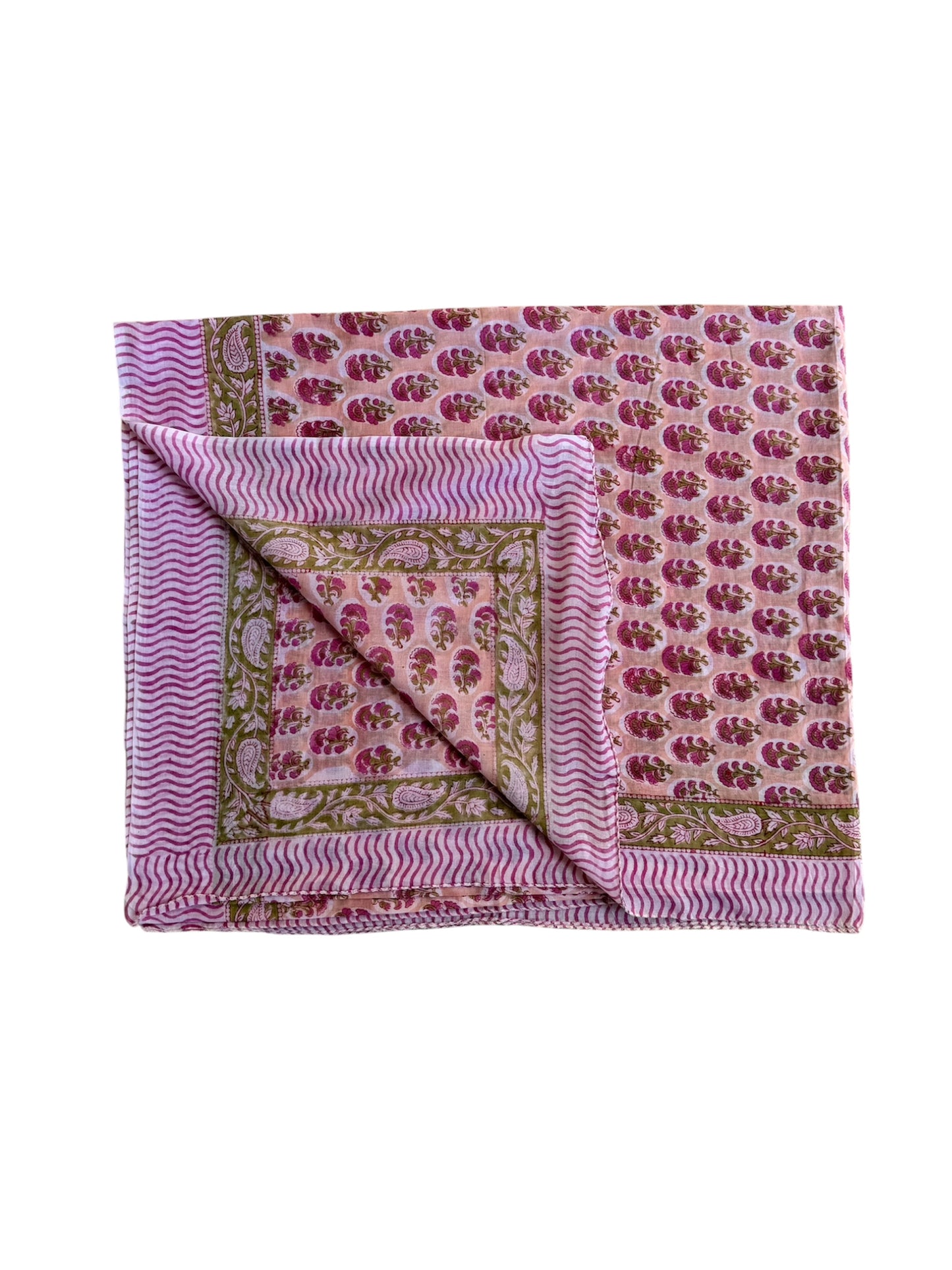 'Coral & Pink Flower' Hand Block Printed Sarong