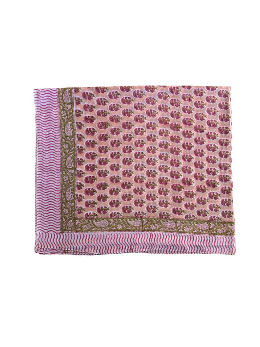 'Coral & Pink Flower' Hand Block Printed Sarong