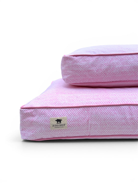 'Pink Herringbone' Hand Block Printed Washable Dog Bed