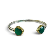 Green Onyx Silver Adjustable Bangle