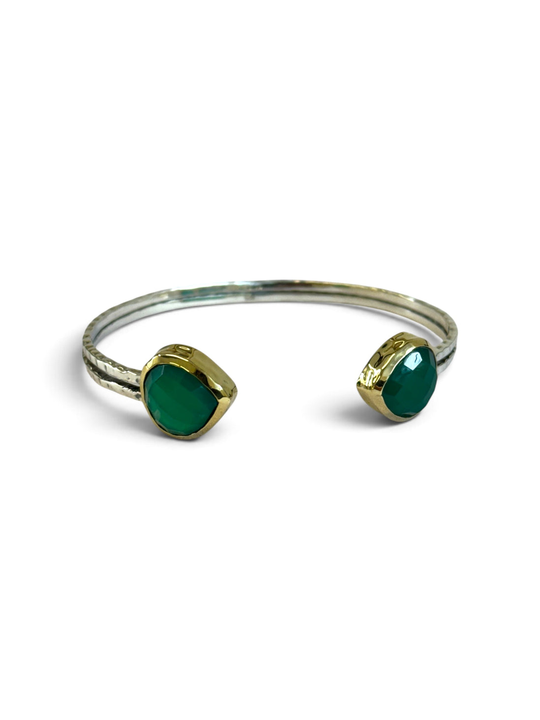 Green Onyx Silver Adjustable Bangle