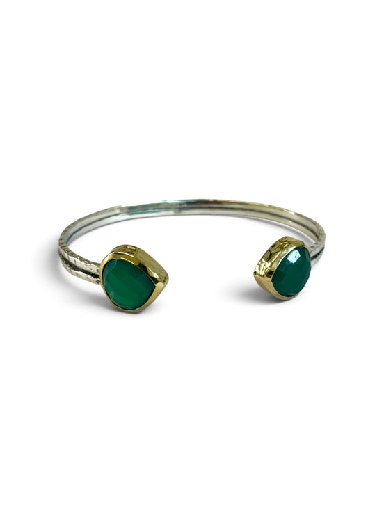 Green Onyx Silver Adjustable Bangle