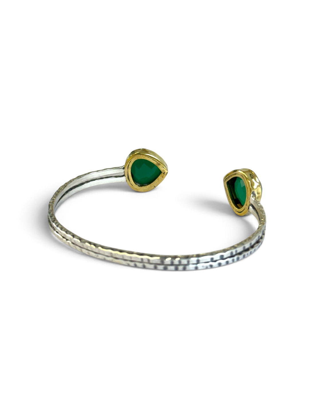 Green Onyx Silver Adjustable Bangle