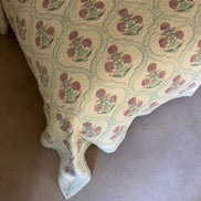 Hand block-printed king size bedspread in antiqued pink shrub print, 100% cotton