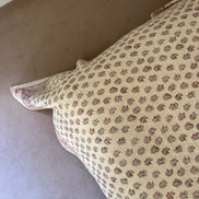Hand block-printed king size bedspread in antiqued Provençal blue & red shrub print, 100% cotton
