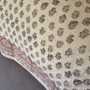 Hand block-printed king size bedspread in antiqued Provençal blue & red shrub print, 100% cotton