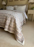 Hand block-printed king size bedspread in antiqued Provençal oval print, 100% cotton