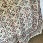 Hand block-printed king size bedspread in antiqued Provençal oval print, 100% cotton