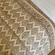 Hand block-printed king size bedspread in antiqued Provençal oval print, 100% cotton