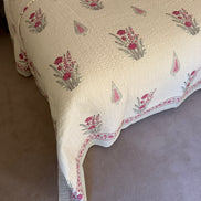 Hand block-printed king size bedspread in pink cypress & foliage print, 100% cotton