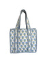 Hand block-printed mini tote bag in baby blue shrub print, 100% cotton