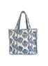 Hand block-printed mini tote bag in blue flower print, 100% cotton