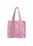 Hand block-printed mini tote bag in pink fauna trellis print, 100% cotton