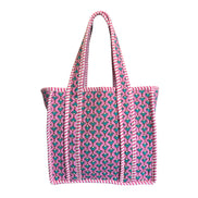 Hand block-printed mini tote bag in pink provence print, 100% cotton