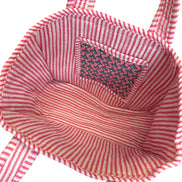 Hand block-printed mini tote bag in pink provence print, 100% cotton