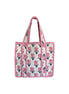 Hand block-printed mini tote bag in pink tulips print, 100% cotton