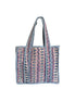 Hand block-printed mini tote bag in purple & blue trellis print, 100% cotton