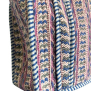 Hand block-printed mini tote bag in purple & blue trellis print, 100% cotton