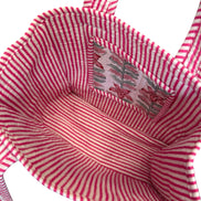 Hand block-printed mini tote bag in rhubarb flower print, 100% cotton