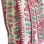 Hand block-printed mini tote bag in rhubarb flower print, 100% cotton
