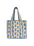 Hand block-printed mini tote bag in yellow & blue shrub print, 100% cotton