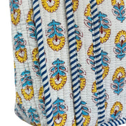Hand block-printed mini tote bag in yellow & blue shrub print, 100% cotton