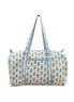 Hand block-printed overnight bag in porto yellow & blue print, 100% cotton
