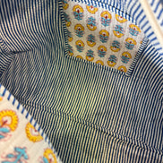 Hand block-printed overnight bag in porto yellow & blue print, 100% cotton