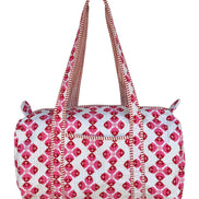 Hand block-printed overnight bag in sienna pink print, 100% cotton