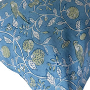 Hand block-printed pillowcase pair in blue parrot & strawberry print, 100% cotton