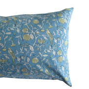 Hand block-printed pillowcase pair in blue parrot & strawberry print, 100% cotton