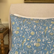 Hand block-printed pillowcase pair in blue parrot & strawberry print, 100% cotton