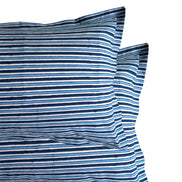 Hand block-printed pillowcase pair in blue stripe print, 100% cotton