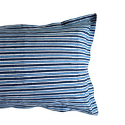 Hand block-printed pillowcase pair in blue stripe print, 100% cotton