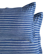Hand block-printed pillowcase pair in dark blue stripe print, 100% cotton