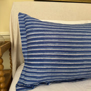 Hand block-printed pillowcase pair in dark blue stripe print, 100% cotton
