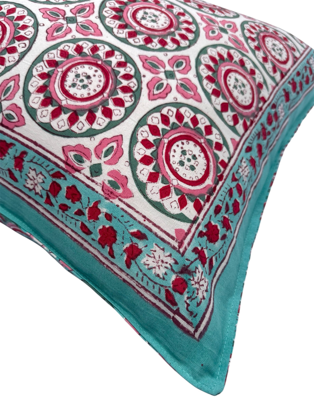 Hand block-printed pillowcase pair in iona pink print, 100% cotton