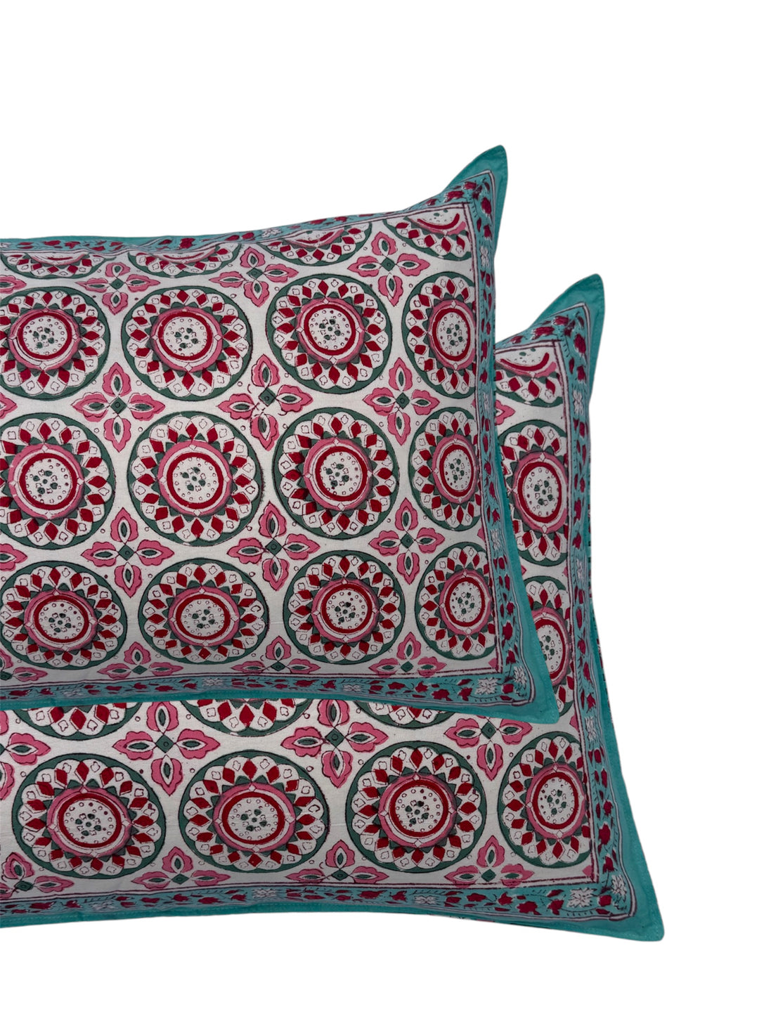 Hand block-printed pillowcase pair in iona pink print, 100% cotton