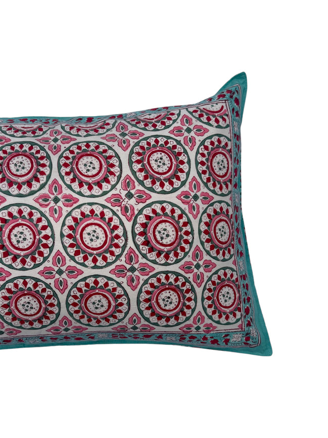 Hand block-printed pillowcase pair in iona pink print, 100% cotton