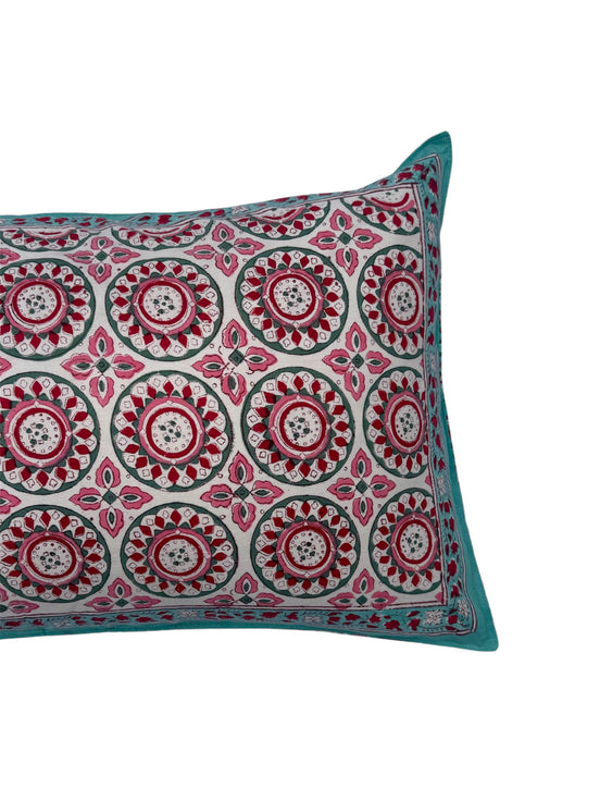 Hand block-printed pillowcase pair in iona pink print, 100% cotton